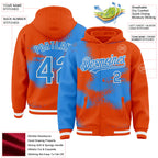Custom Orange Powder Blue-White Abstract Color Blocks Fragment 3D Pattern Design Bomber Full-Snap Varsity Letterman Hoodie Jacket