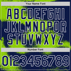 Custom Navy Neon Green-White Abstract Color Blocks Fragment 3D Pattern Design Bomber Full-Snap Varsity Letterman Hoodie Jacket