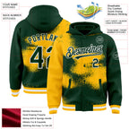 Custom Green Gold-White Abstract Color Blocks Fragment 3D Pattern Design Bomber Full-Snap Varsity Letterman Hoodie Jacket