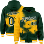 Custom Green Gold-White Abstract Color Blocks Fragment 3D Pattern Design Bomber Full-Snap Varsity Letterman Hoodie Jacket