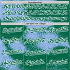 Custom Kelly Green Light Blue-White Abstract Color Blocks Fragment 3D Pattern Design Bomber Full-Snap Varsity Letterman Hoodie Jacket