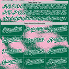 Custom Kelly Green Light Pink-White Abstract Color Blocks Fragment 3D Pattern Design Bomber Full-Snap Varsity Letterman Hoodie Jacket