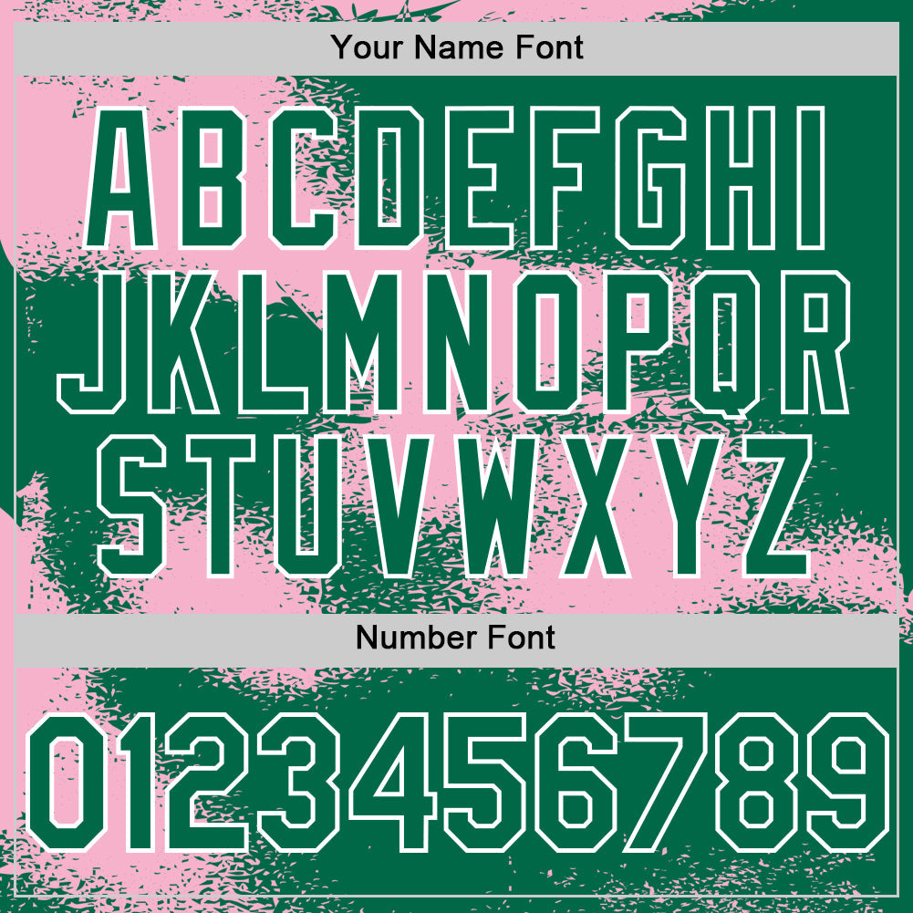 Custom Kelly Green Light Pink-White Abstract Color Blocks Fragment 3D Pattern Design Bomber Full-Snap Varsity Letterman Hoodie Jacket