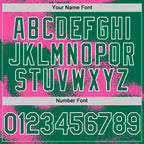 Custom Kelly Green Pink-White Abstract Color Blocks Fragment 3D Pattern Design Bomber Full-Snap Varsity Letterman Hoodie Jacket