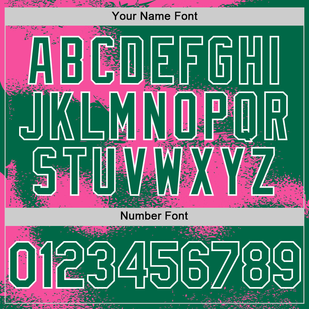 Custom Kelly Green Pink-White Abstract Color Blocks Fragment 3D Pattern Design Bomber Full-Snap Varsity Letterman Hoodie Jacket