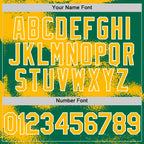 Custom Kelly Green Gold-White Abstract Color Blocks Fragment 3D Pattern Design Bomber Full-Snap Varsity Letterman Hoodie Jacket