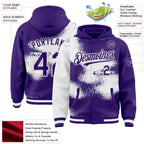 Custom Purple White Abstract Color Blocks Fragment 3D Pattern Design Bomber Full-Snap Varsity Letterman Hoodie Jacket