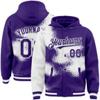 Custom Purple White Abstract Color Blocks Fragment 3D Pattern Design Bomber Full-Snap Varsity Letterman Hoodie Jacket