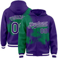 Custom Purple Kelly Green-White Abstract Color Blocks Fragment 3D Pattern Design Bomber Full-Snap Varsity Letterman Hoodie Jacket