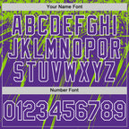 Custom Purple Neon Green-White Splash 3D Pattern Design Bomber Full-Snap Varsity Letterman Hoodie Jacket