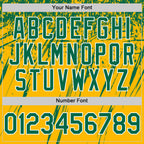 Custom Gold Kelly Green-White Splash 3D Pattern Design Bomber Full-Snap Varsity Letterman Hoodie Jacket