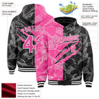 Custom Graffiti Pattern Pink Black-White Scratch Bomber Full-Snap Varsity Letterman Hoodie Jacket