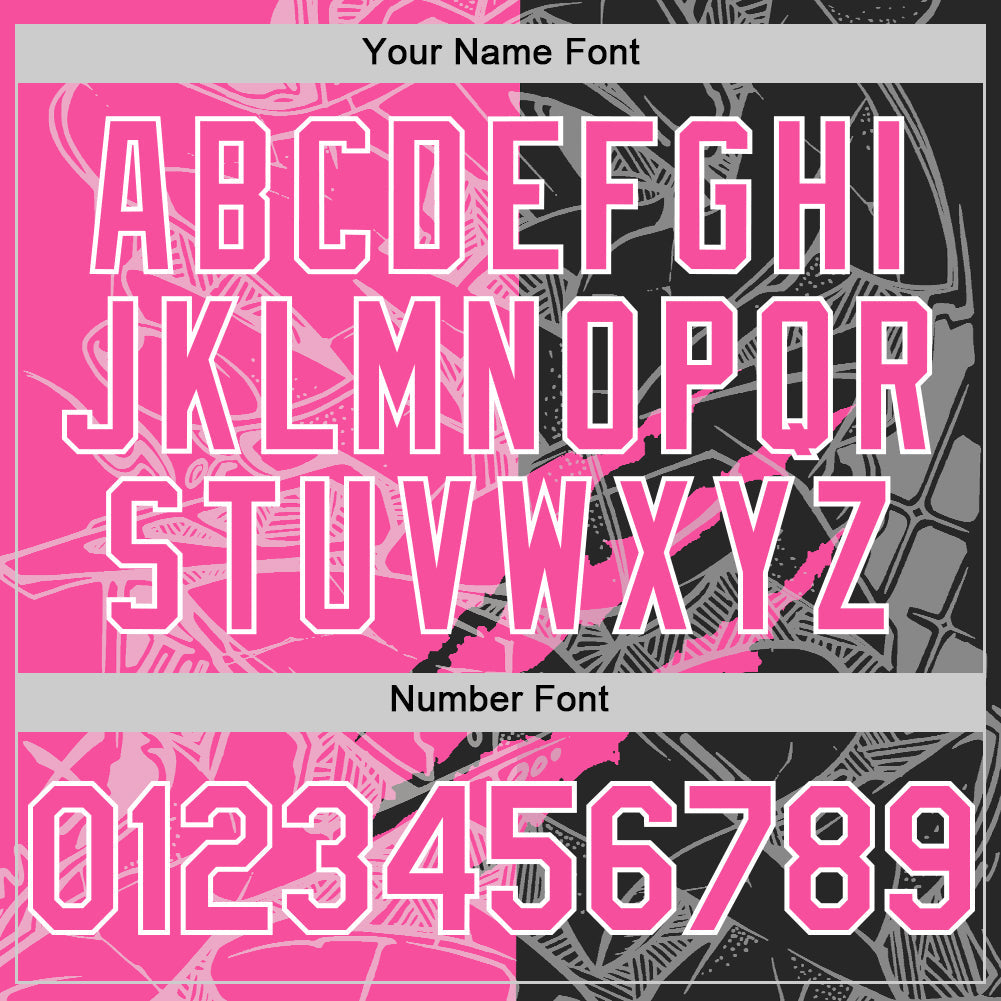 Custom Graffiti Pattern Pink Black-White Scratch Bomber Full-Snap Varsity Letterman Hoodie Jacket