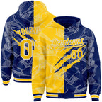 Custom Graffiti Pattern Yellow Royal-White Scratch Bomber Full-Snap Varsity Letterman Hoodie Jacket