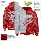 Custom Graffiti Pattern Gray Red-White Scratch Bomber Full-Snap Varsity Letterman Hoodie Jacket