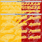 Custom Graffiti Pattern Gold Red-White Scratch Bomber Full-Snap Varsity Letterman Hoodie Jacket