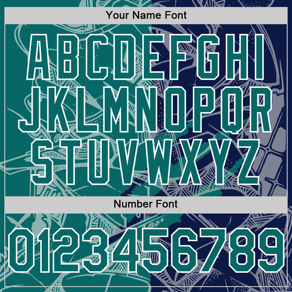 Custom Graffiti Pattern Teal Navy-White Scratch Bomber Full-Snap Varsity Letterman Hoodie Jacket