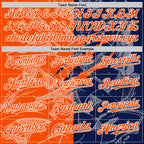 Custom Graffiti Pattern Orange Navy-White Scratch Bomber Full-Snap Varsity Letterman Hoodie Jacket