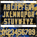 Custom Black Old Gold Royal-White Splash 3D Pattern Design Bomber Full-Snap Varsity Letterman Hoodie Jacket