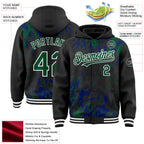 Custom Black Kelly Green Royal-White Splash 3D Pattern Design Bomber Full-Snap Varsity Letterman Hoodie Jacket