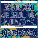 Custom Royal Aqua Old Gold-White Splash 3D Pattern Design Bomber Full-Snap Varsity Letterman Hoodie Jacket