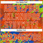 Custom Orange Neon Green Thunder Blue-White Splash 3D Pattern Design Bomber Full-Snap Varsity Letterman Hoodie Jacket