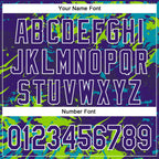 Custom Purple Teal Neon Green-White Splash 3D Pattern Design Bomber Full-Snap Varsity Letterman Hoodie Jacket