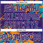 Custom Purple Teal Bay Orange-White Splash 3D Pattern Design Bomber Full-Snap Varsity Letterman Hoodie Jacket