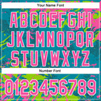 Custom Teal Pink Neon Green-White Splash 3D Pattern Design Bomber Full-Snap Varsity Letterman Hoodie Jacket