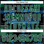 Custom Black Kelly Green Blue-White Abstract Fragment Shape 3D Pattern Design Bomber Full-Snap Varsity Letterman Hoodie Jacket