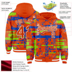Custom Orange Neon Green Thunder Blue-White Abstract Fragment Shape 3D Pattern Design Bomber Full-Snap Varsity Letterman Hoodie Jacket