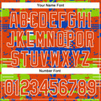 Custom Orange Neon Green Thunder Blue-White Abstract Fragment Shape 3D Pattern Design Bomber Full-Snap Varsity Letterman Hoodie Jacket