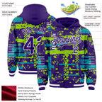 Custom Purple Teal Neon Green-White Abstract Fragment Shape 3D Pattern Design Bomber Full-Snap Varsity Letterman Hoodie Jacket
