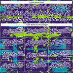 Custom Purple Teal Neon Green-White Abstract Fragment Shape 3D Pattern Design Bomber Full-Snap Varsity Letterman Hoodie Jacket
