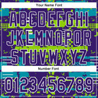 Custom Purple Teal Neon Green-White Abstract Fragment Shape 3D Pattern Design Bomber Full-Snap Varsity Letterman Hoodie Jacket