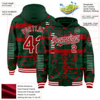 Custom Green Red Kelly Green-White Abstract Fragment Shape 3D Pattern Design Bomber Full-Snap Varsity Letterman Hoodie Jacket