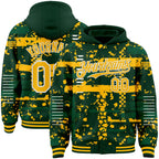 Custom Green Gold Kelly Green-White Abstract Fragment Shape 3D Pattern Design Bomber Full-Snap Varsity Letterman Hoodie Jacket
