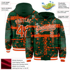 Custom Green Orange Kelly Green-White Abstract Fragment Shape 3D Pattern Design Bomber Full-Snap Varsity Letterman Hoodie Jacket