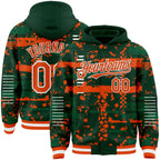 Custom Green Orange Kelly Green-White Abstract Fragment Shape 3D Pattern Design Bomber Full-Snap Varsity Letterman Hoodie Jacket