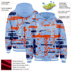 Custom Light Blue Royal Orange-White Abstract Fragment Shape 3D Pattern Design Bomber Full-Snap Varsity Letterman Hoodie Jacket