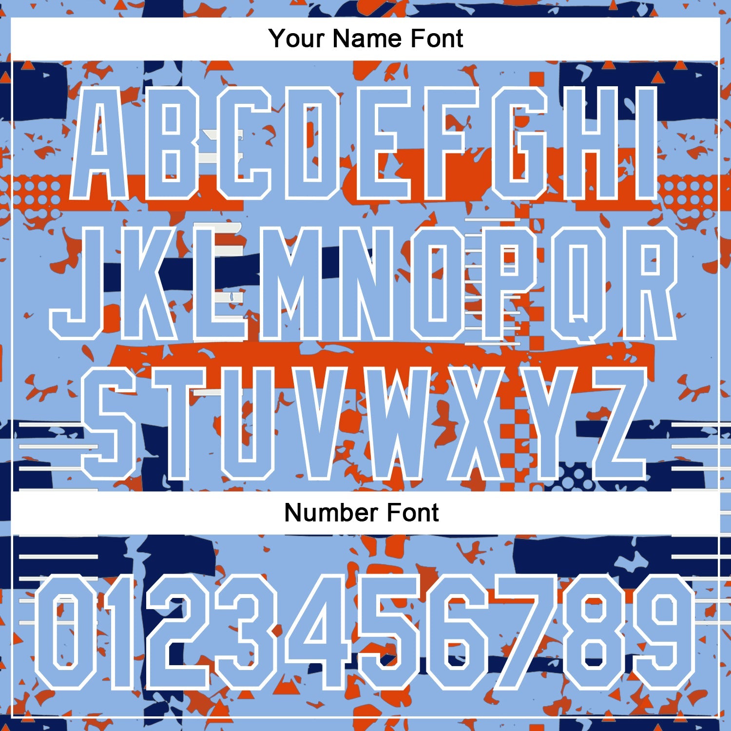 Custom Light Blue Royal Orange-White Abstract Fragment Shape 3D Pattern Design Bomber Full-Snap Varsity Letterman Hoodie Jacket