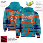 Custom Teal Orange Royal-White Abstract Fragment Shape 3D Pattern Design Bomber Full-Snap Varsity Letterman Hoodie Jacket