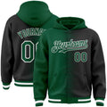 Custom Kelly Green Black-White Gradient Line Bomber Full-Snap Varsity Letterman Hoodie Jacket