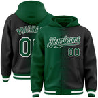 Custom Kelly Green Black-White Gradient Line Bomber Full-Snap Varsity Letterman Hoodie Jacket
