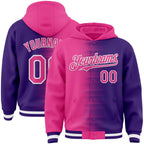 Custom Pink Purple-White Gradient Line Bomber Full-Snap Varsity Letterman Hoodie Jacket
