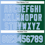 Custom Light Blue Kelly Green-White Gradient Line Bomber Full-Snap Varsity Letterman Hoodie Jacket