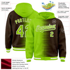 Custom Neon Green Brown-White Gradient Line Bomber Full-Snap Varsity Letterman Hoodie Jacket