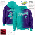 Custom Aqua Purple-White Gradient Line Bomber Full-Snap Varsity Letterman Hoodie Jacket