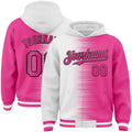 Custom White Pink-Black Gradient Line Bomber Full-Snap Varsity Letterman Hoodie Jacket