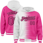 Custom White Pink-Black Gradient Line Bomber Full-Snap Varsity Letterman Hoodie Jacket